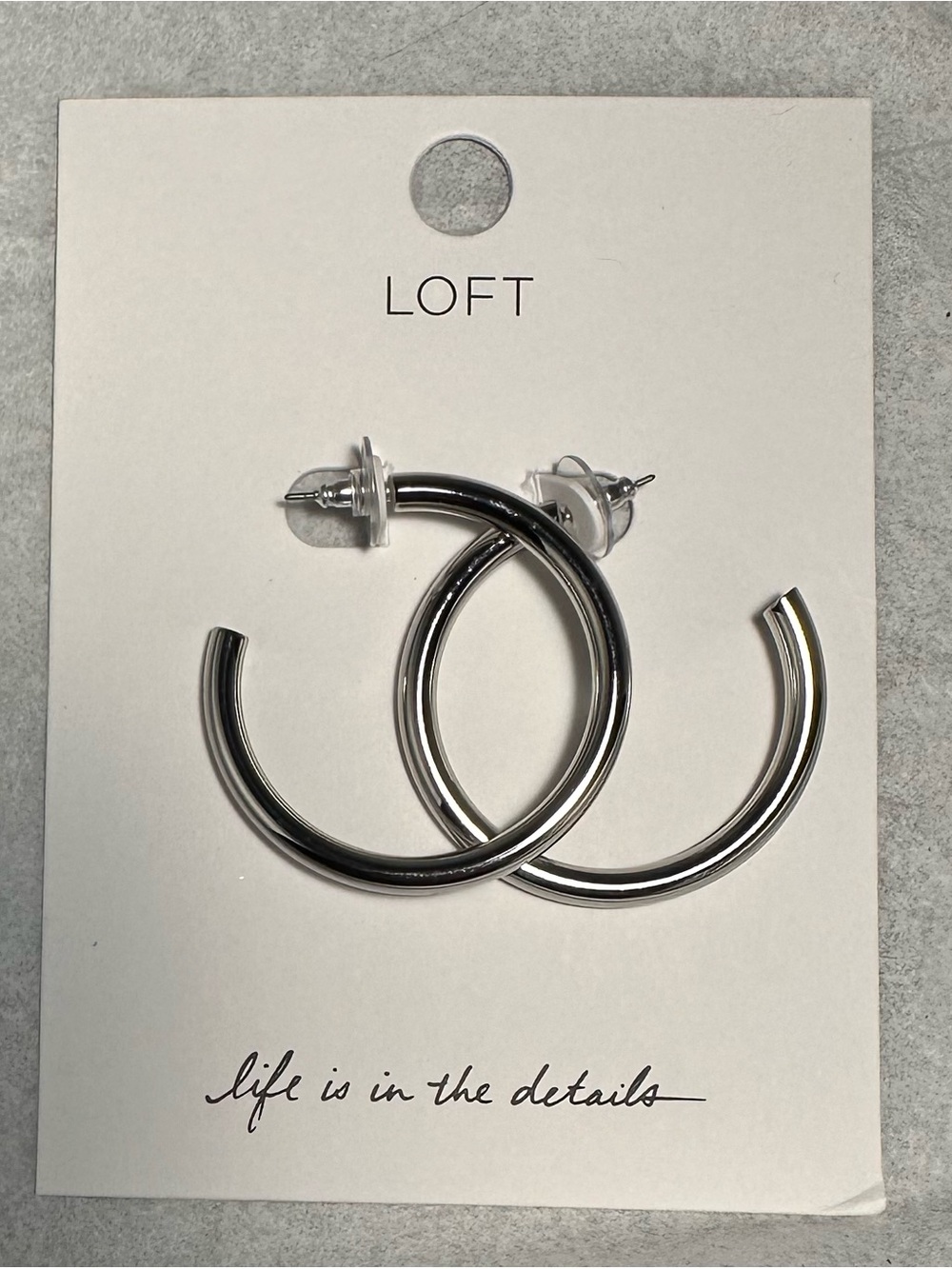 Clearance-LOFT Shiny Silver Thick Open Hoop Earrings NEW